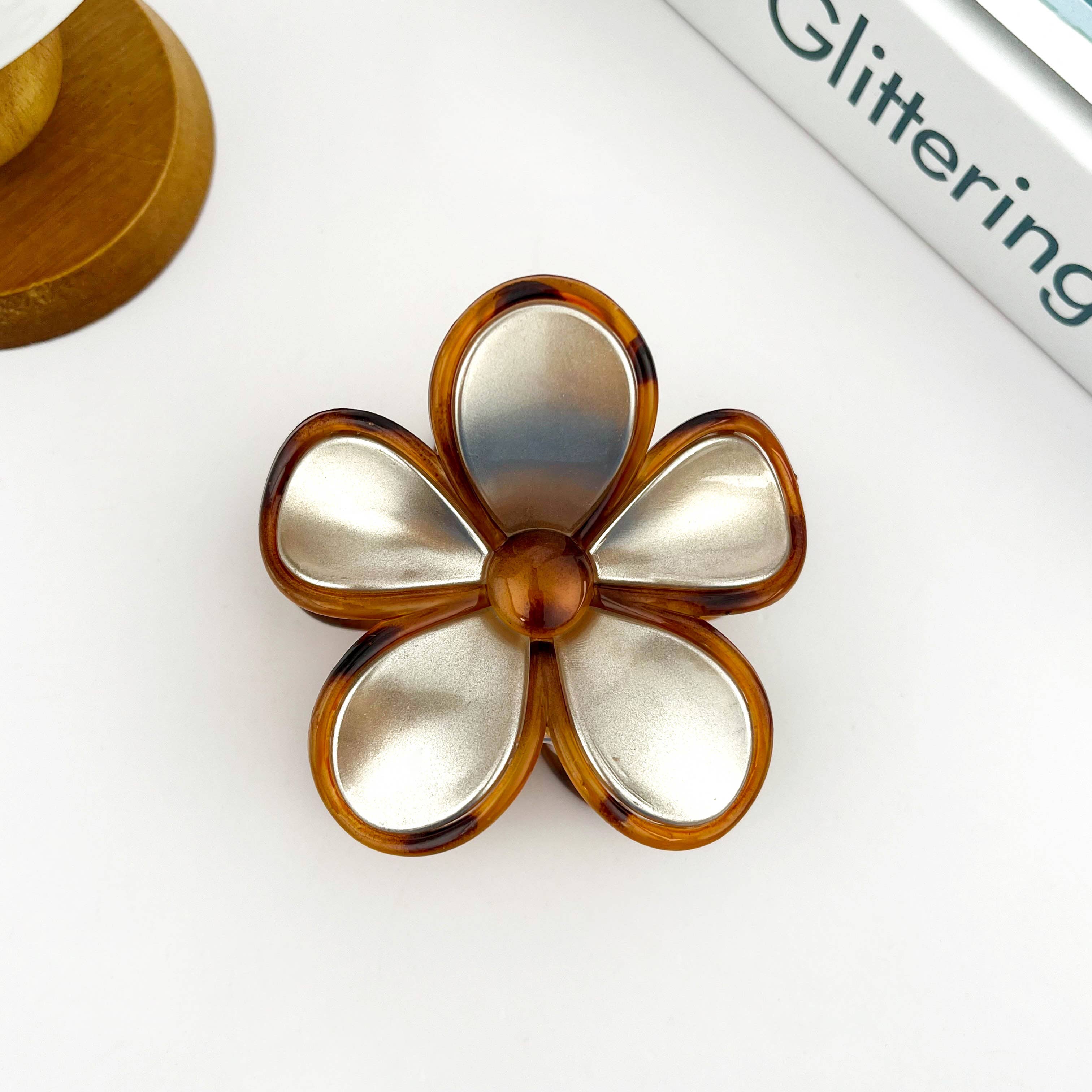 Two-Color Flower Claw Clip-Black Gold