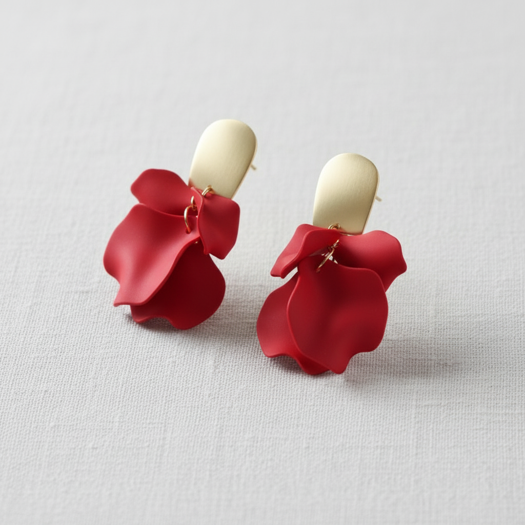 Rose Blossom Stud Earrings-Red