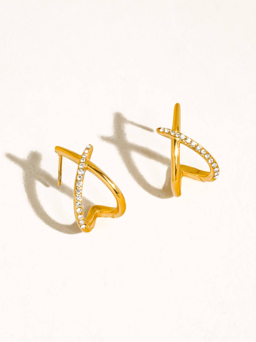 Echo Non-Tarnish CZ Crossover Earrings-18K Gold Plated