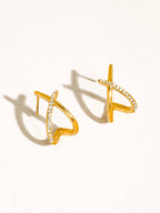 Echo Non-Tarnish CZ Crossover Earrings-18K Gold Plated