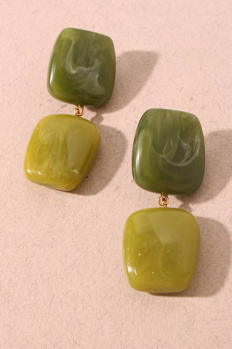 Cami Marbled Double Square Drop Earrings-Green