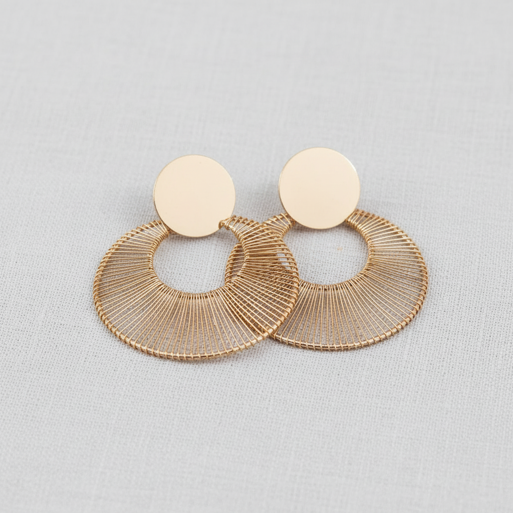 Twisted Circle Stud Earrings-Gold