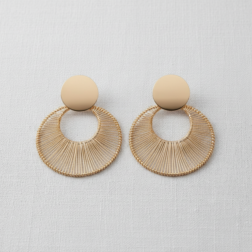 Twisted Circle Stud Earrings-Gold