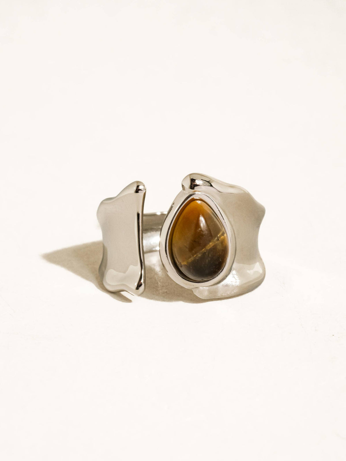 Jaspe Non-Tarnish Tiger Eye Statement Ring-18K Silver Plated