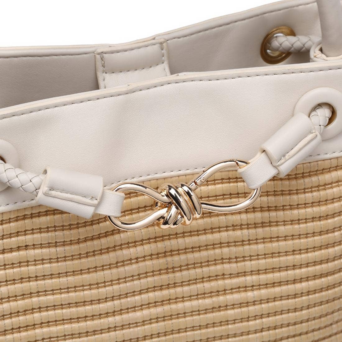 Blake Top Handle Woven Crossbody-Natural Vegan Leather