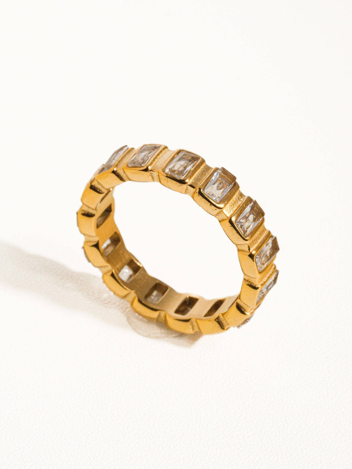 Sterling Non-Tarnish Rhinestone Ring-18K Gold Plated