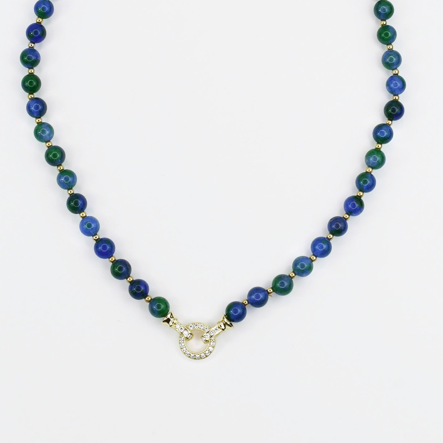 She's the One Blue Green Beaded Gemstone Necklace-14K Gold-Plated