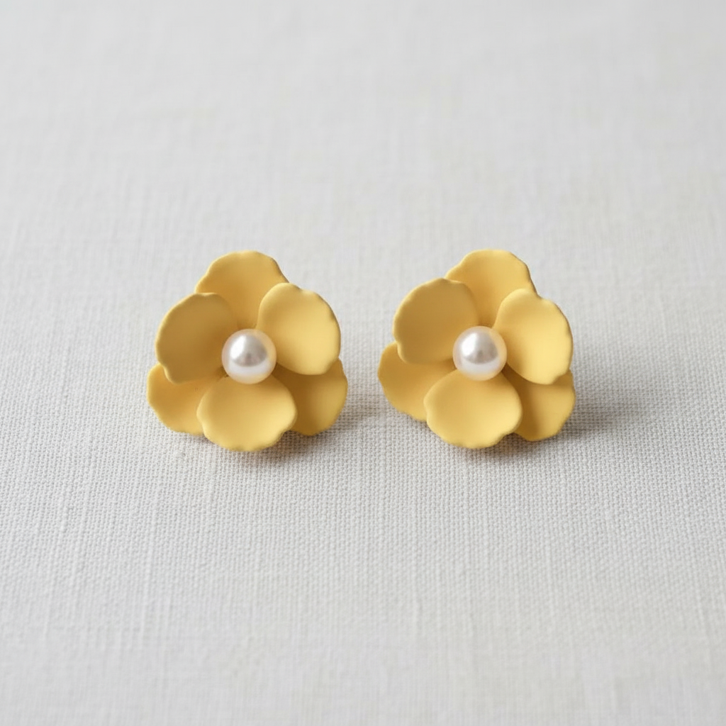 Floral Stud Earrings-Yellow
