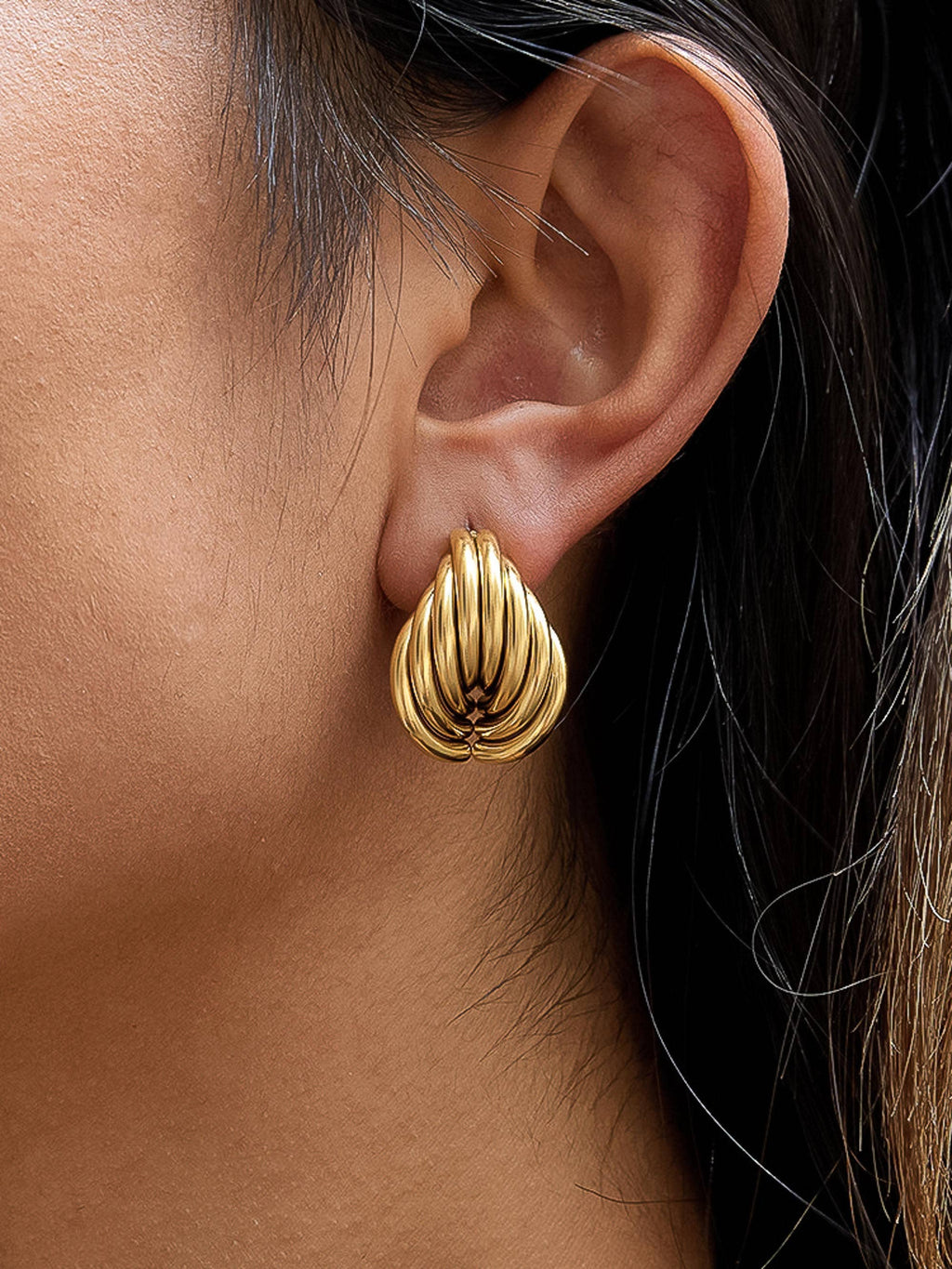 Lysandra Non-Tarnish Layered Teardrop Earrings-18K Gold Plated