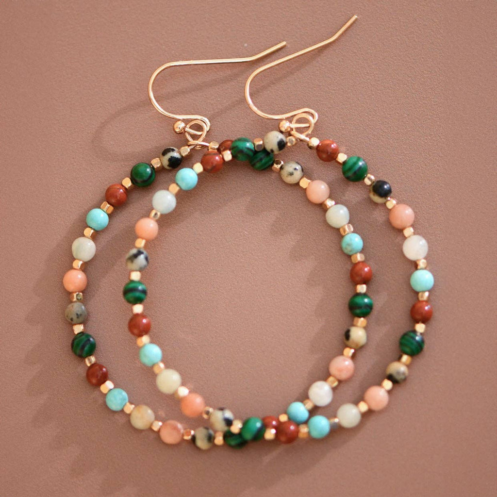 Clarissa Natural Stone Beaded Circle Drop Earrings