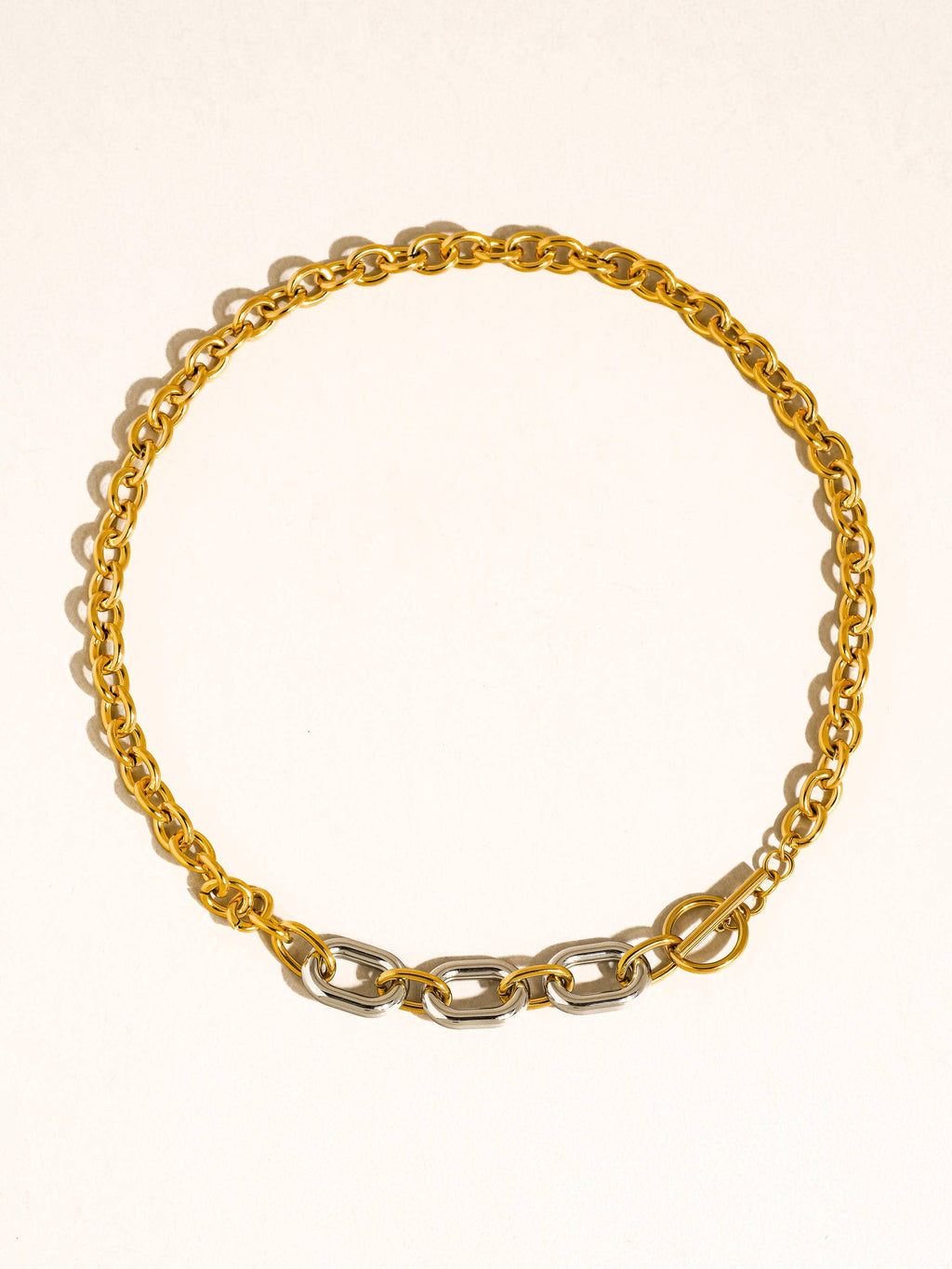 Lurette Non-Tarnish Two Tone Chain Necklace-18K Gold Silver Plated