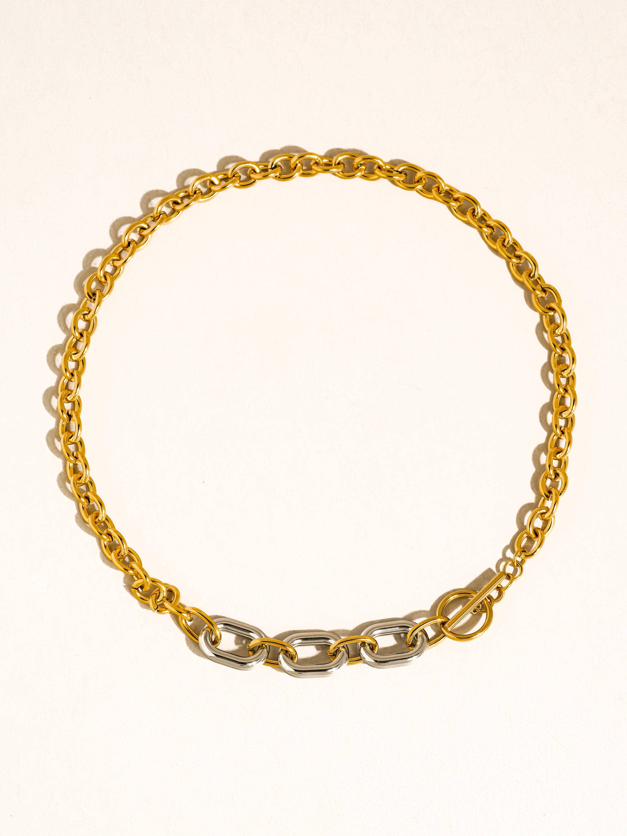 Lurette Non-Tarnish Two Tone Chain Necklace-18K Gold Silver Plated