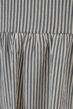 Close up of navy and ivory seersucker fabric
