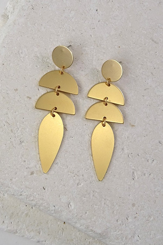 Matte Geometric Design Drop Earrings-Gold