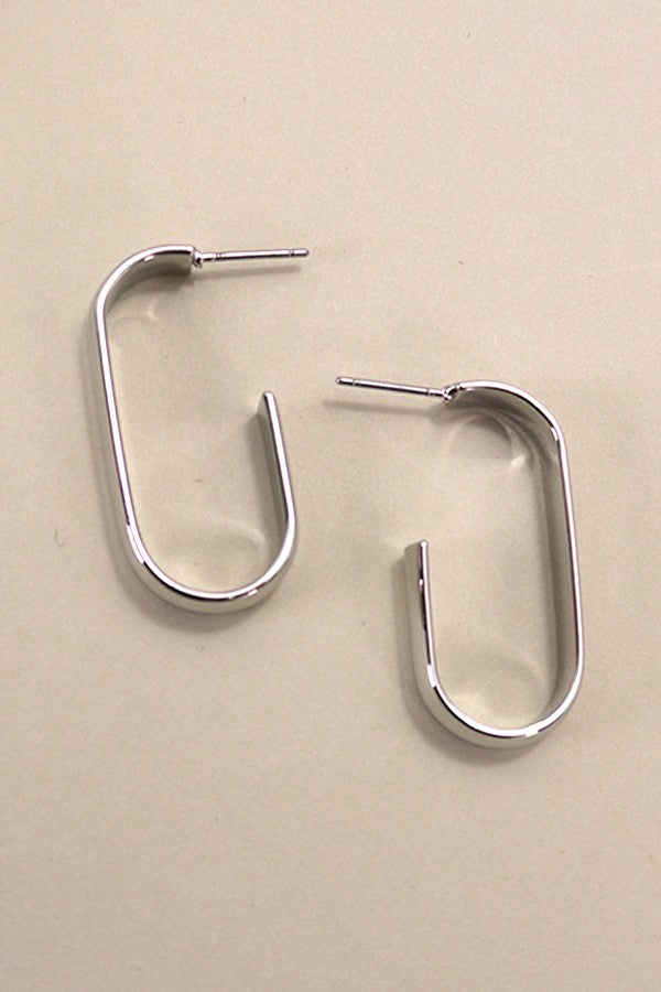 Classic Oval Hoop Earrings-Silver