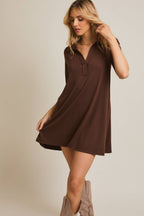 Polo Style Shortsleeve Dress-Brown