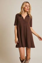 Polo Style Shortsleeve Dress-Brown