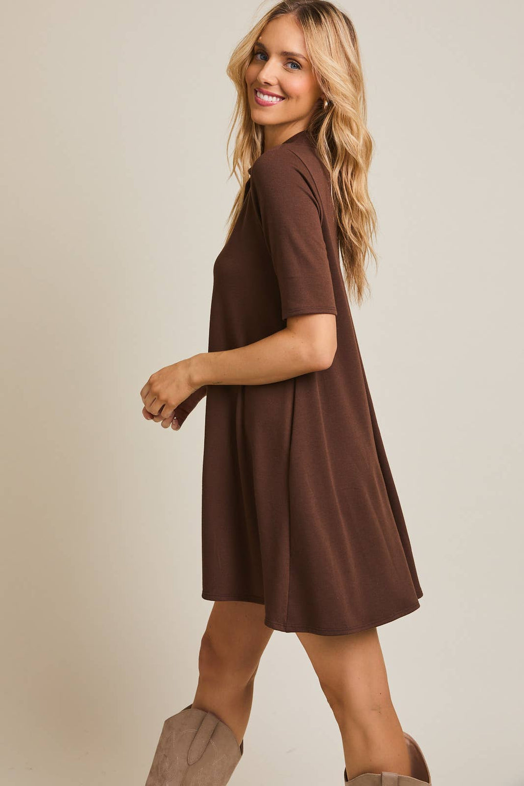 Polo Style Shortsleeve Dress-Brown