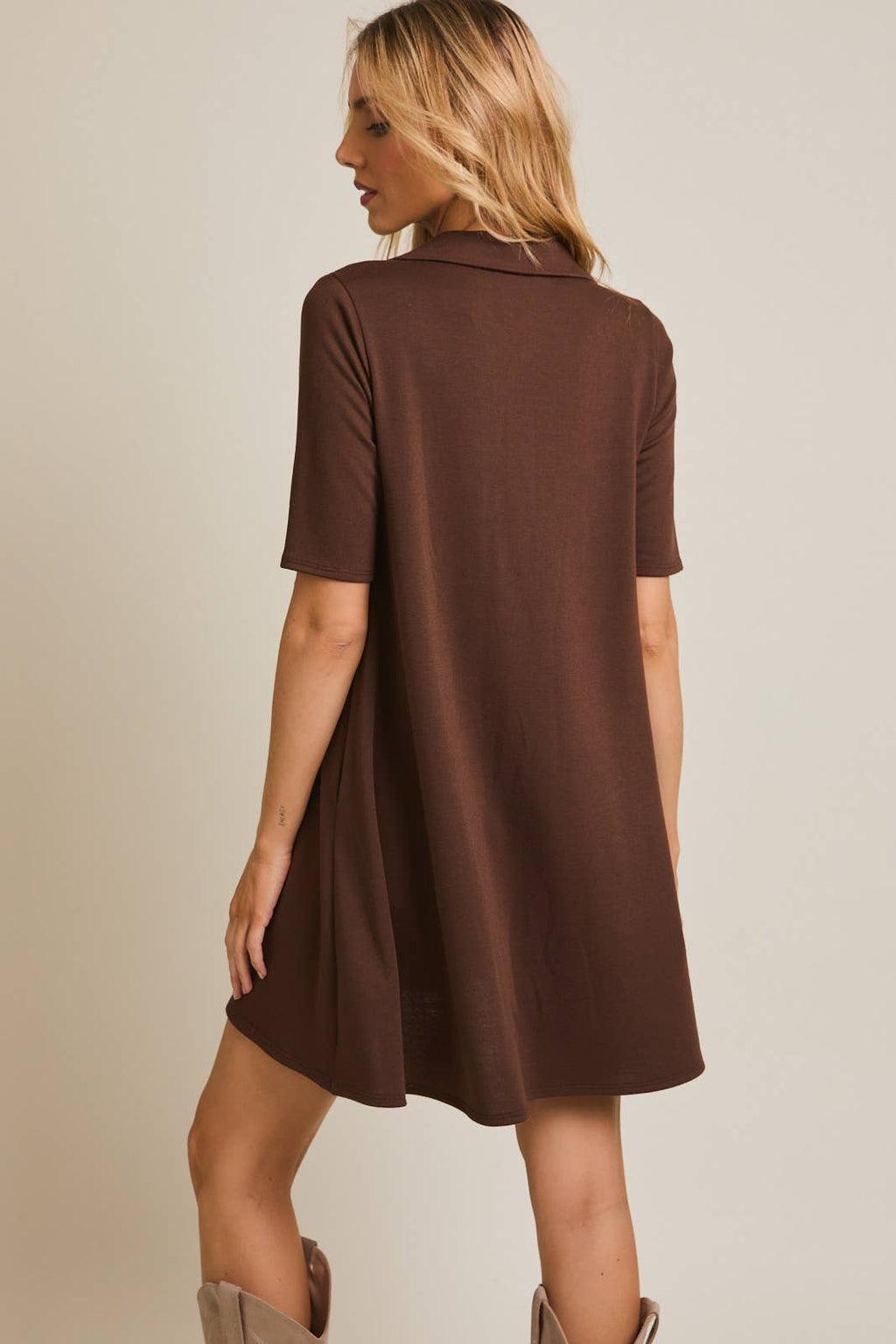 Polo Style Shortsleeve Dress-Brown