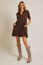 Polo Style Shortsleeve Dress-Brown