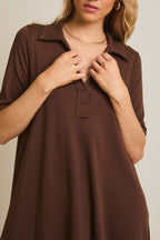 Polo Style Shortsleeve Dress-Brown