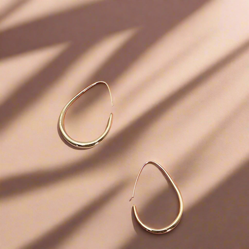 18K Non-Tarnish Thin Oval Hoops-Gold