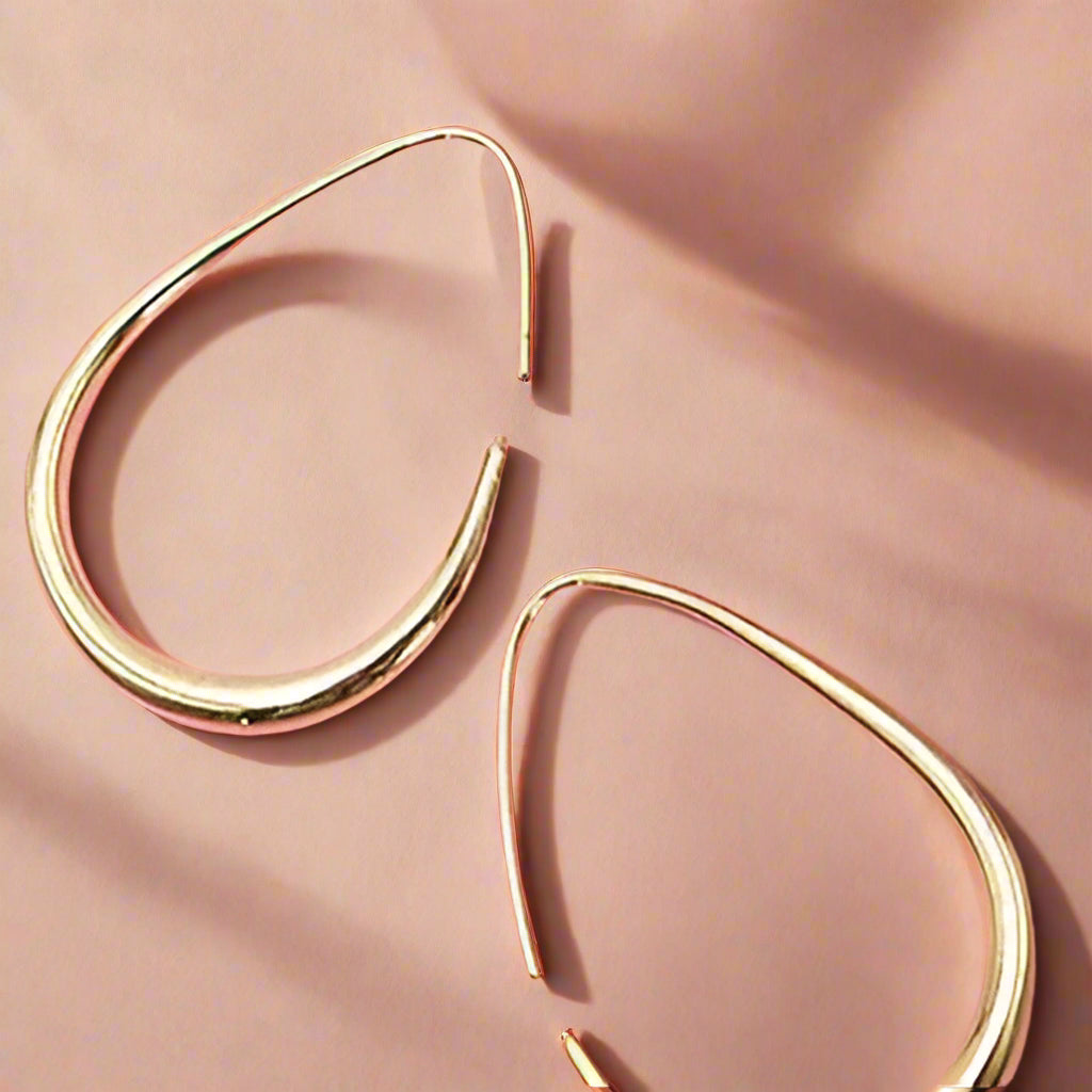 18K Non-Tarnish Thin Oval Hoops-Gold