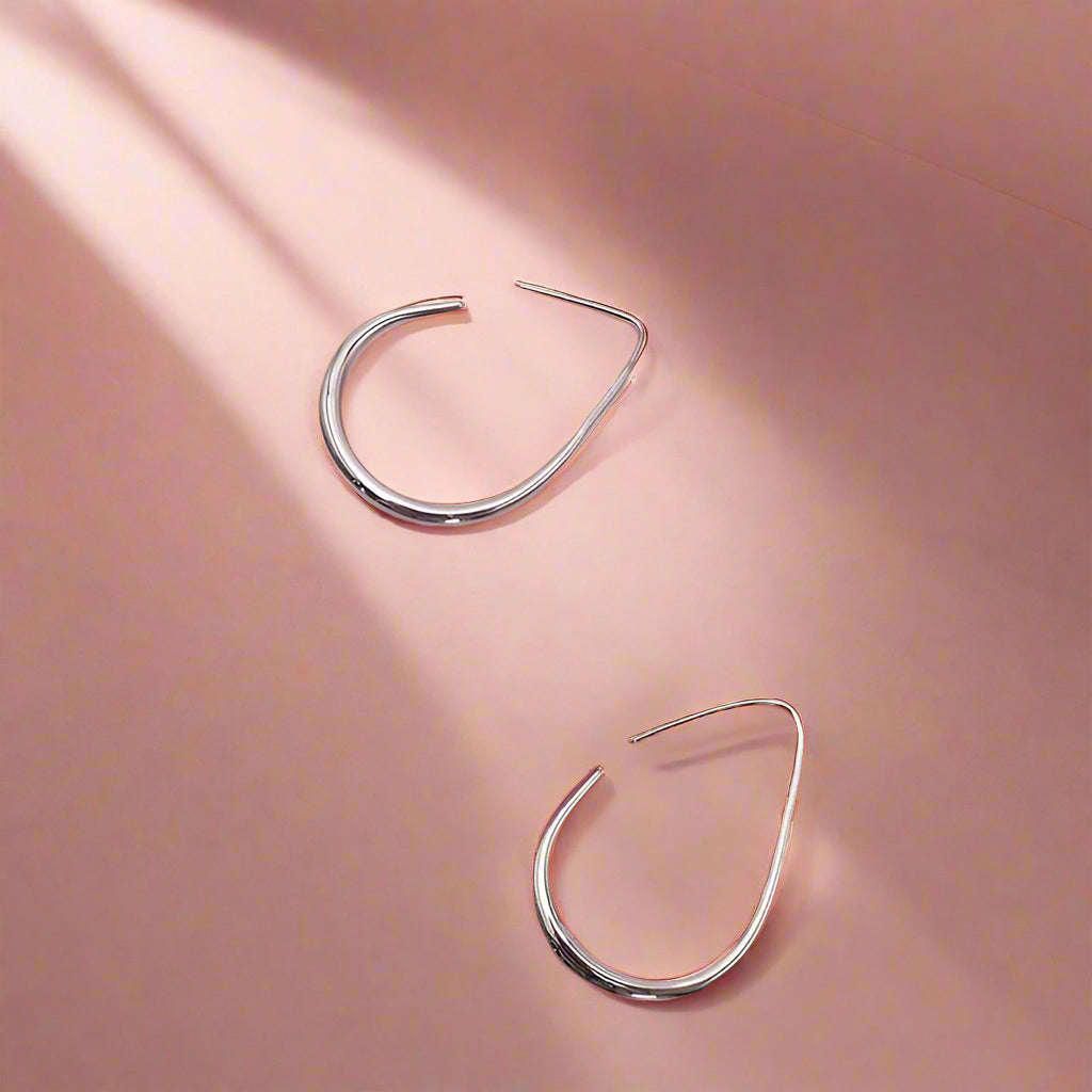 18K Non-Tarnish Thin Oval Hoops-Silver