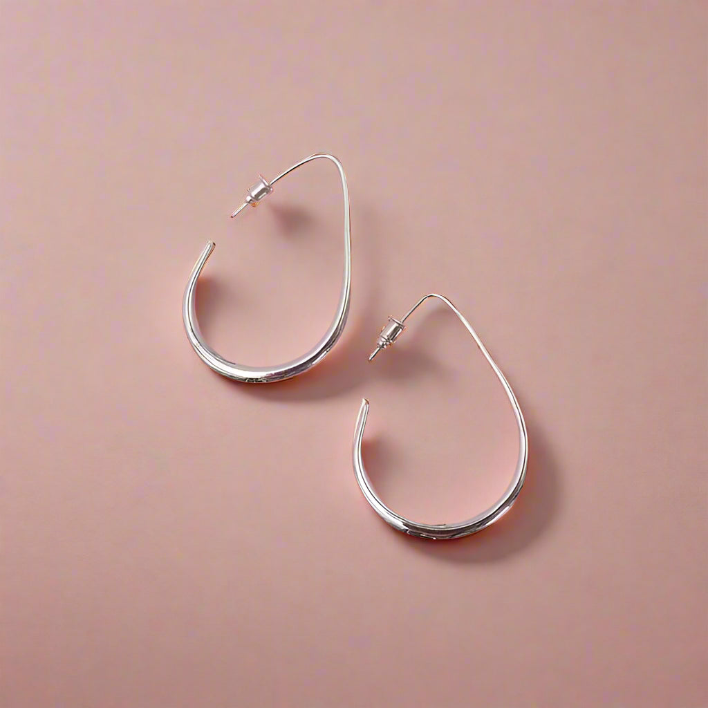 18K Non-Tarnish Thin Oval Hoops-Silver