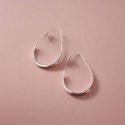 18K Non-Tarnish Thin Oval Hoops-Silver