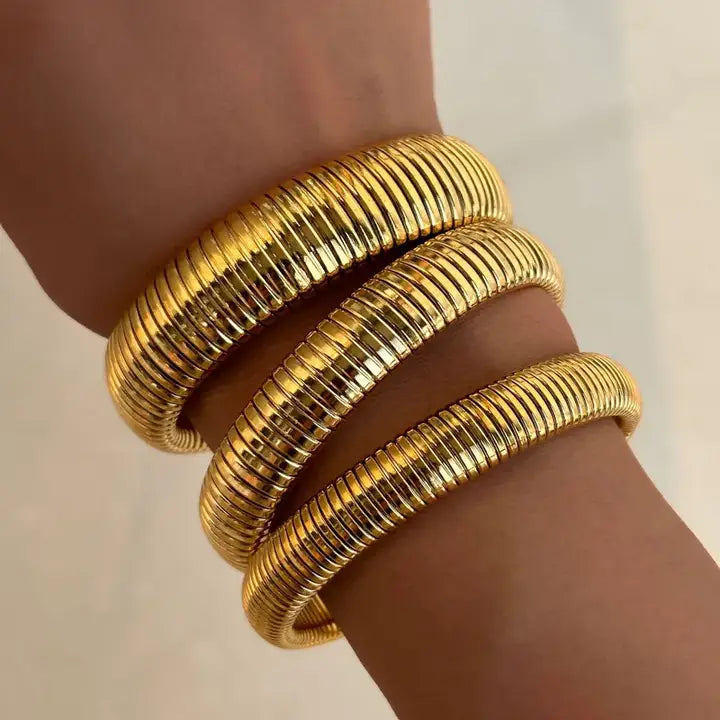 Alexa 18k Non-Tarnish Stretch Bangle Bracelet-Gold 12mm