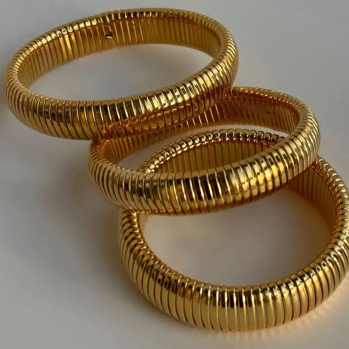 18k Non-Tarnish Stretch Bangle Bracelet-Gold 16mm