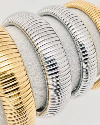 18k Non-Tarnish Stretch Bangle Bracelet-Silver 12mm
