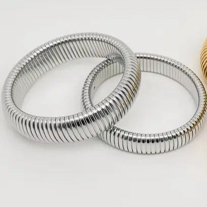 18k Non-Tarnish Stretch Bangle Bracelet-Silver 12mm