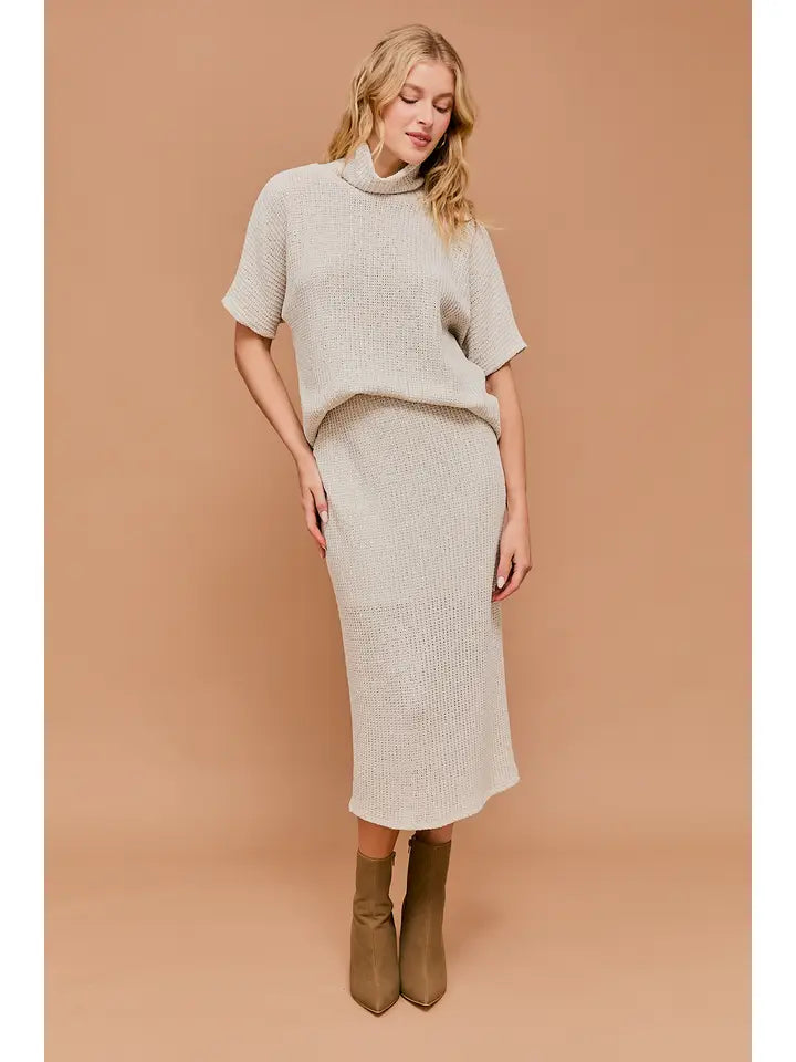 Irene Textured Knit Midi Skirt-Natural Knit