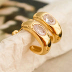 18K Non-Tarnish Classic Hoop with CZ Stone-Gold