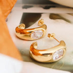 18K Non-Tarnish Classic Hoop with CZ Stone-Gold