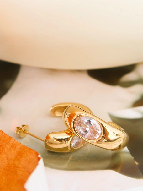 18K Non-Tarnish Classic Hoop with CZ Stone-Gold