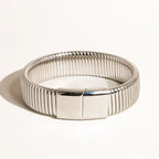 18K Non-Tarnish Stripe Bold Bangle-Silver