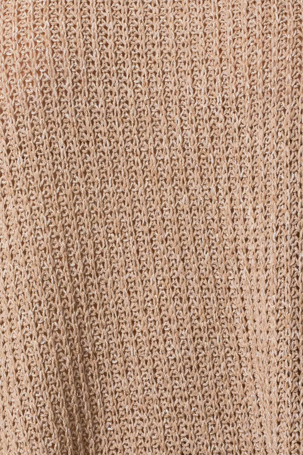 Close-up of taupe woven fabric texture of top with side slits