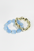 All Day Blue Large Beaded Gemstone Bracelet Set-14K Gold-Plated