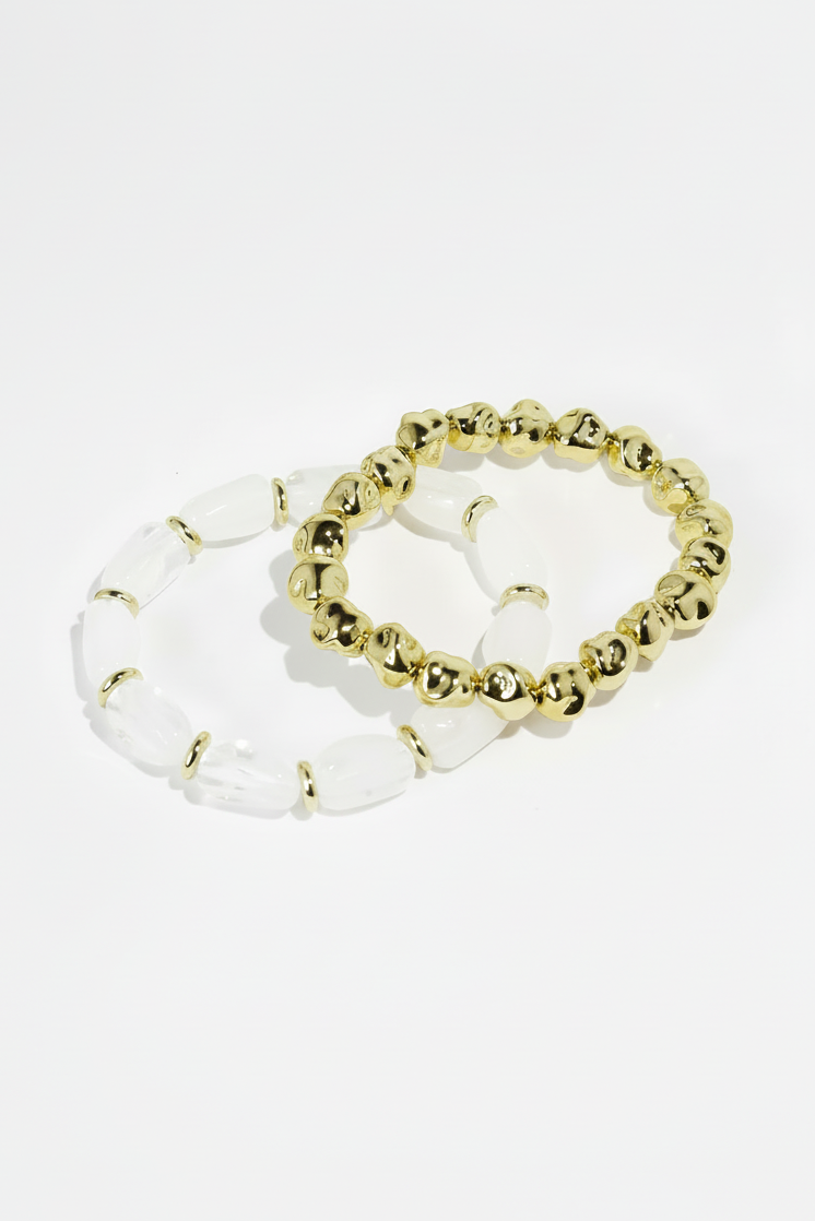 All Day Clear Beaded Small Gemstone Bracelet Set-14K Gold-Plated