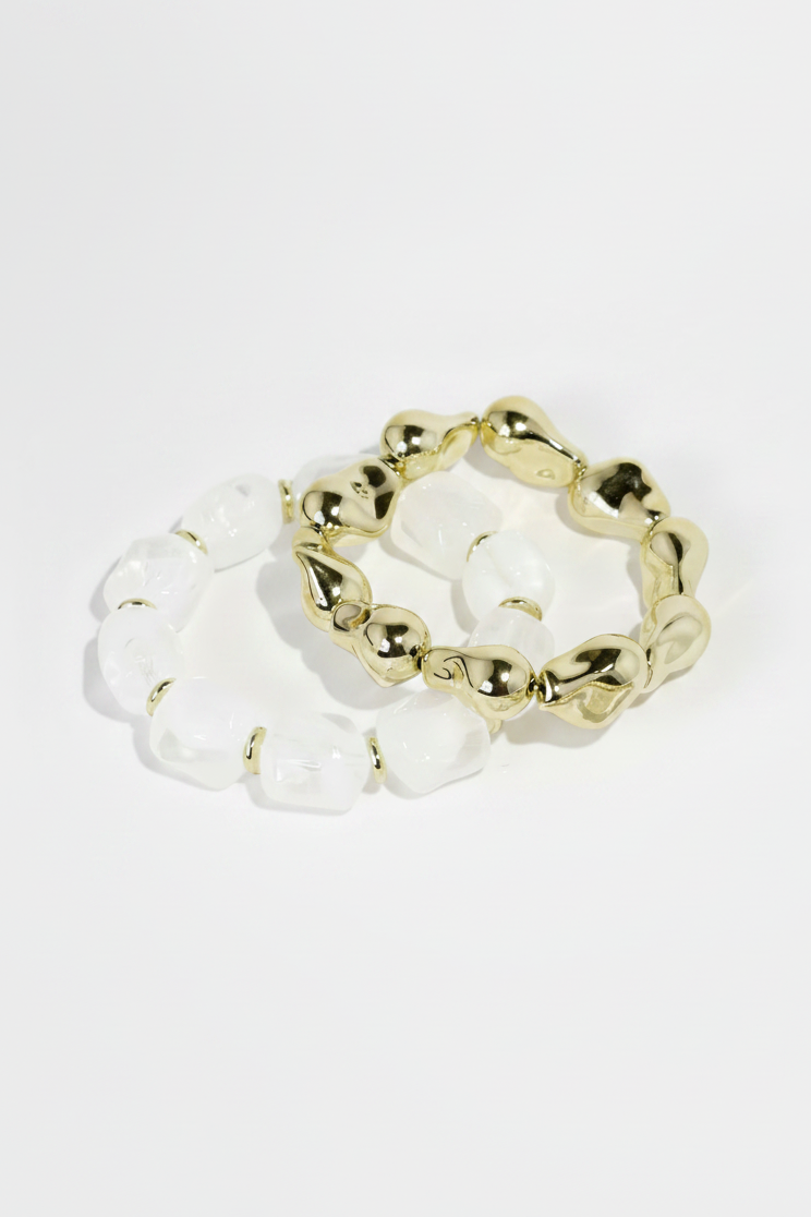 All Day Clear Beaded Large Gemstone Bracelet Set-14K Gold-Plated