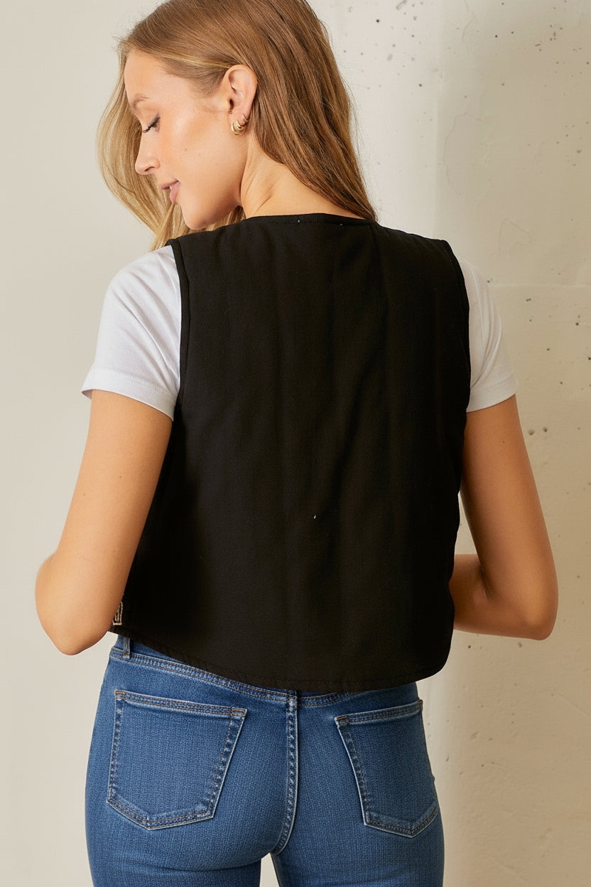 Embroidered Vest-Black Tan