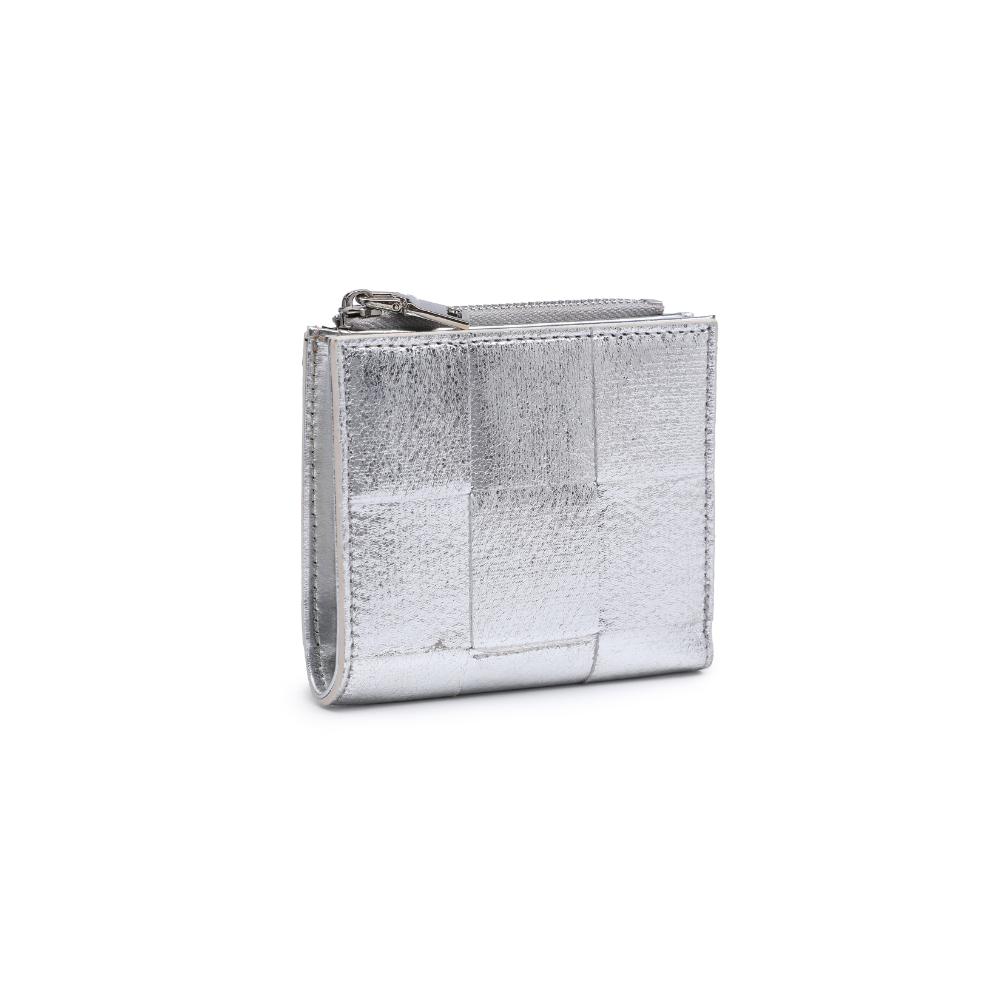 Vegan Leather Woven Wallet-Silver