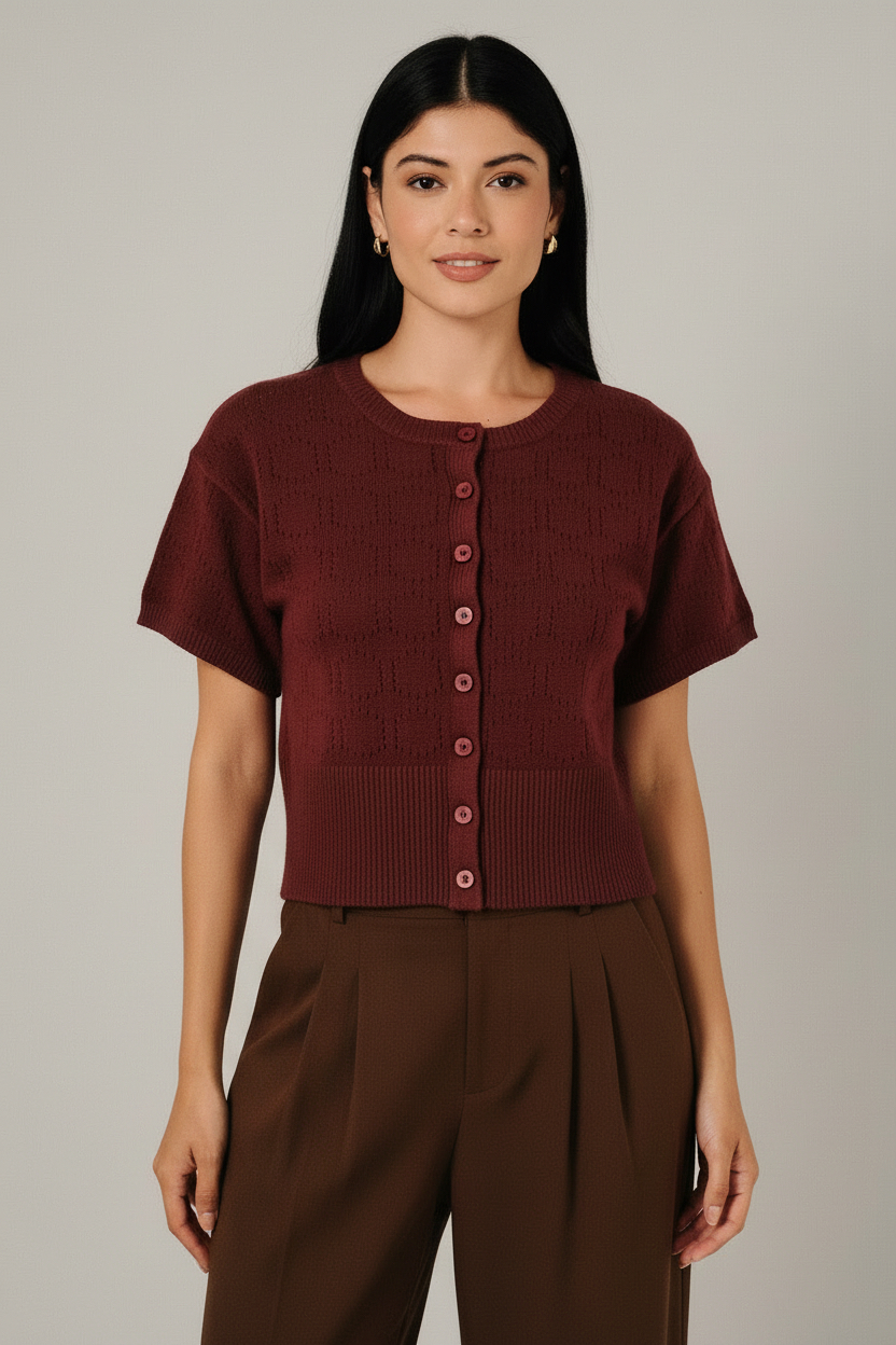 Andra Cropped Button Front Cardigan-Berry Pontelle