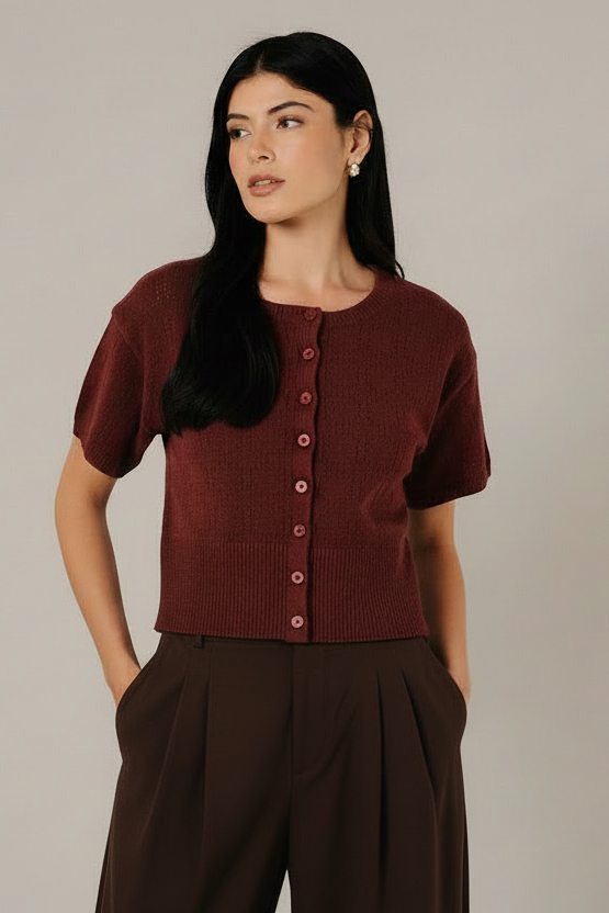 Andra Cropped Button Front Cardigan-Berry Pontelle