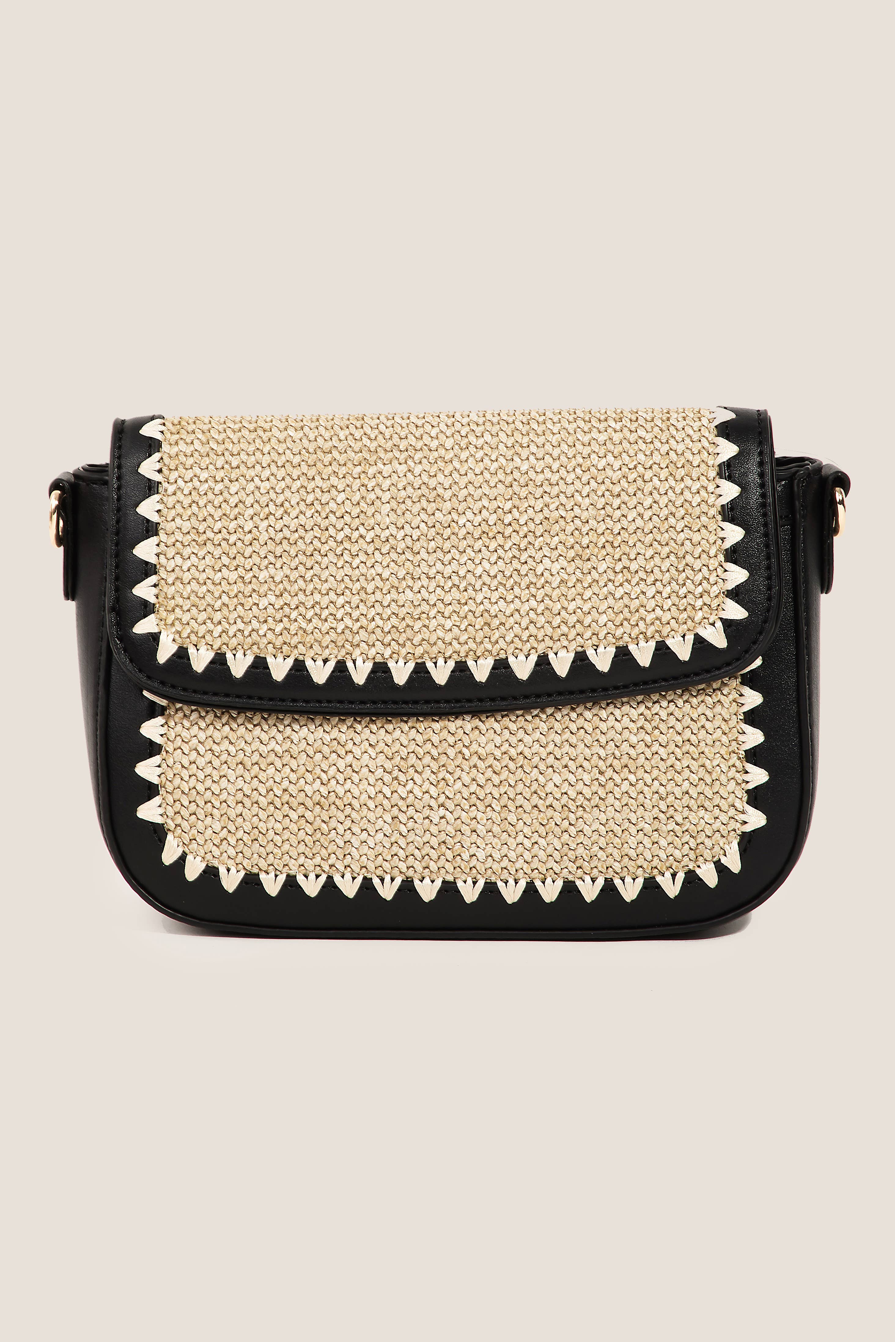 Ann Braided Faux Leather Crossbody Bag-Black Cream