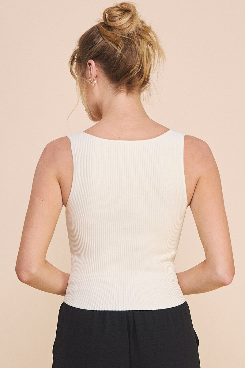 Ribbed Sweetheart Neckline Tank-Cream