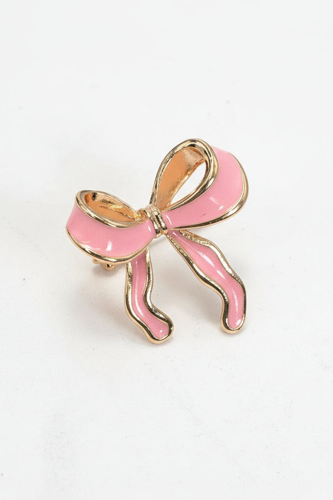 Non-Tarnish Enamel Bow Earrings-18k Gold Pink